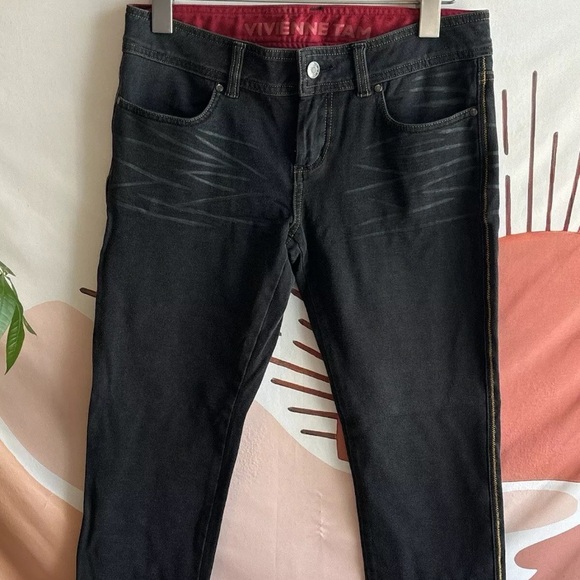 Y2K Vivienne Tam Black Butterfly Embroidered Jeans Pants Size 28 - Picture 3 of 8